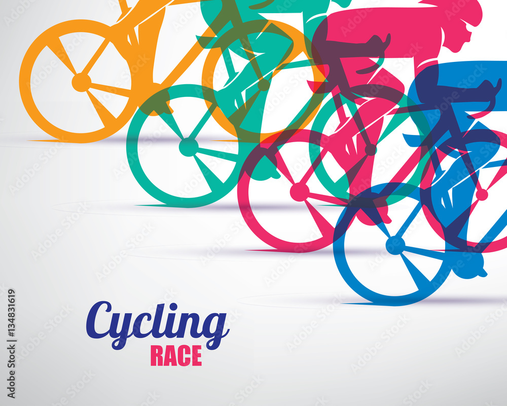 cycling race stylized background, cyclist vector silhouettes