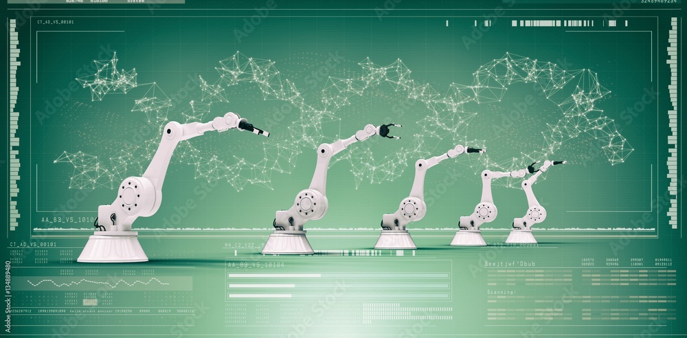 Composite image of digitally generated image of robotic arms 3d