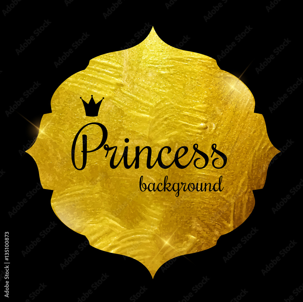 Gold Paint Glittering Textured Princess Crown Frame Vector Illus