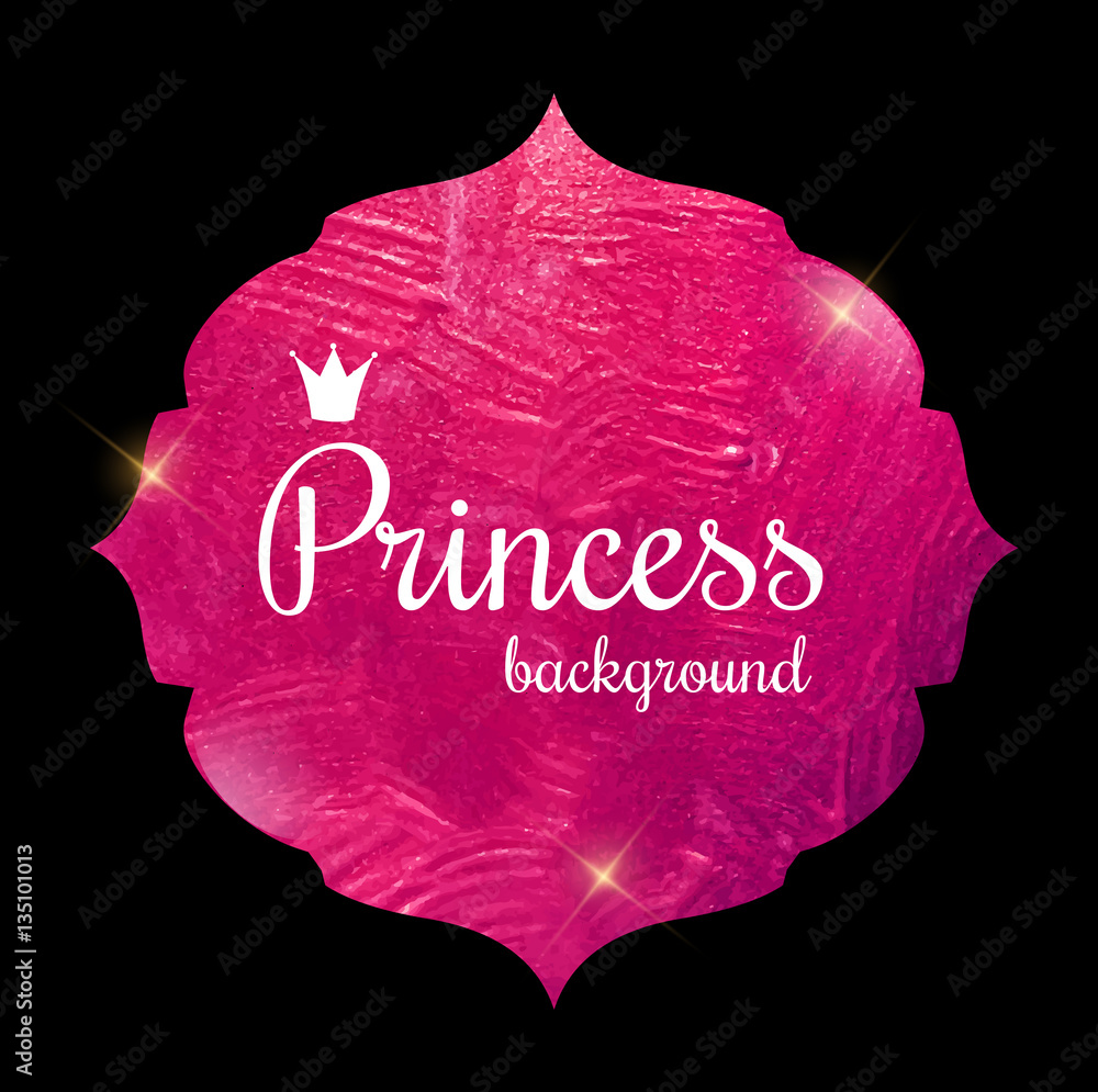 Pink Paint Glittering Textured Princess Crown Frame Vector Illus