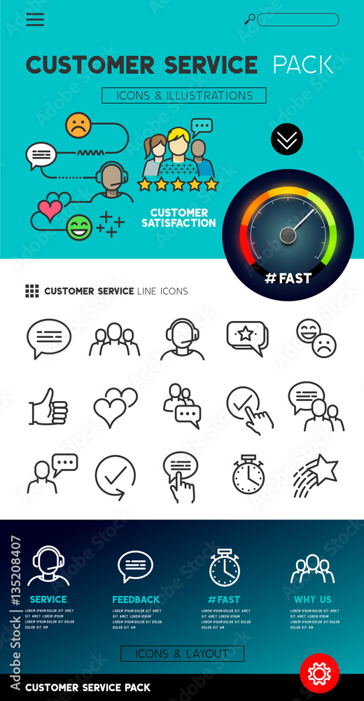 客户服务代表-支持团队的平面反馈服务图标。vector illustrati
