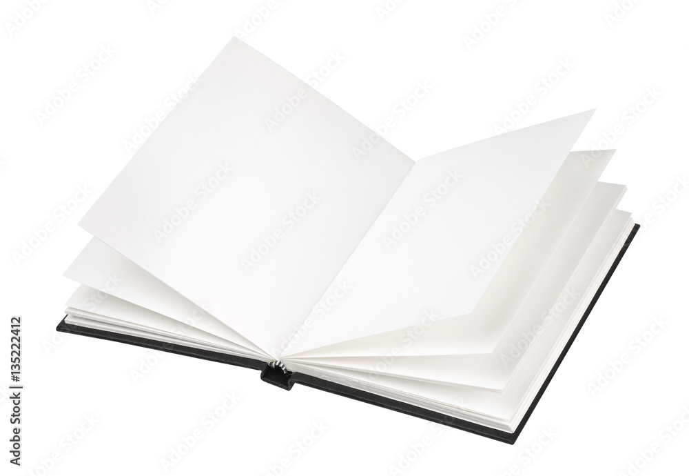 Open black book cover isolated on white background