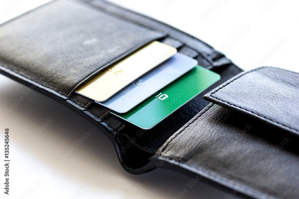 Credit cards with wallet close up - online shopping