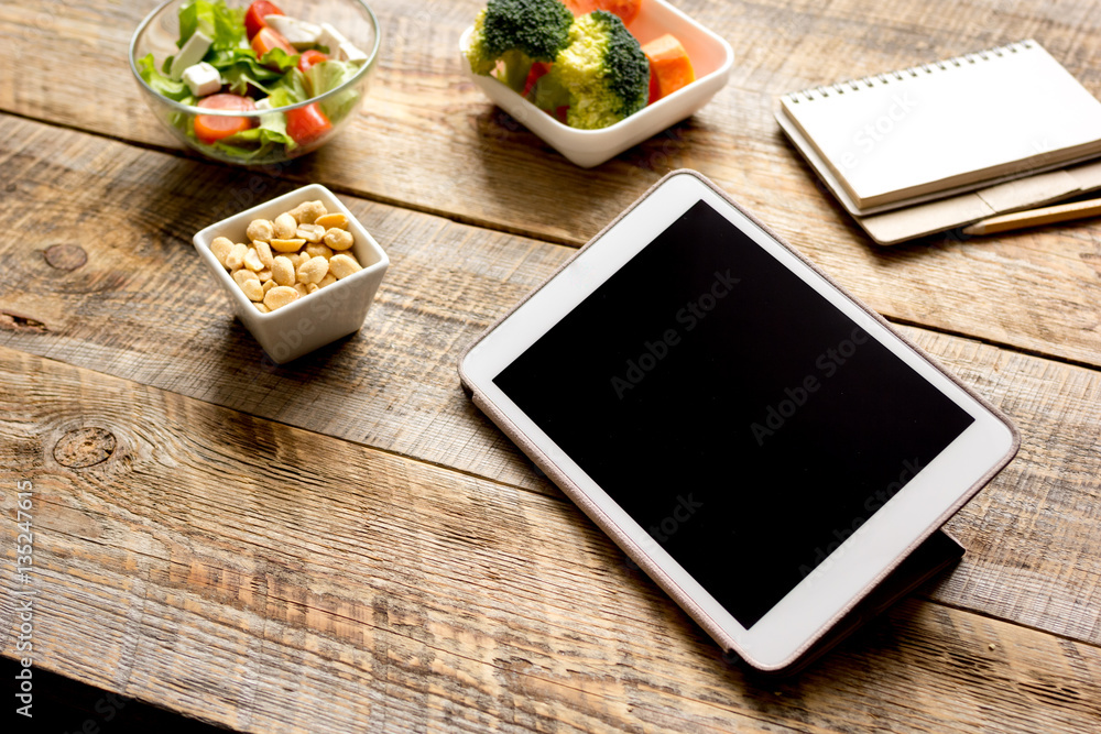 concept diet and tablet with vegetables mock up