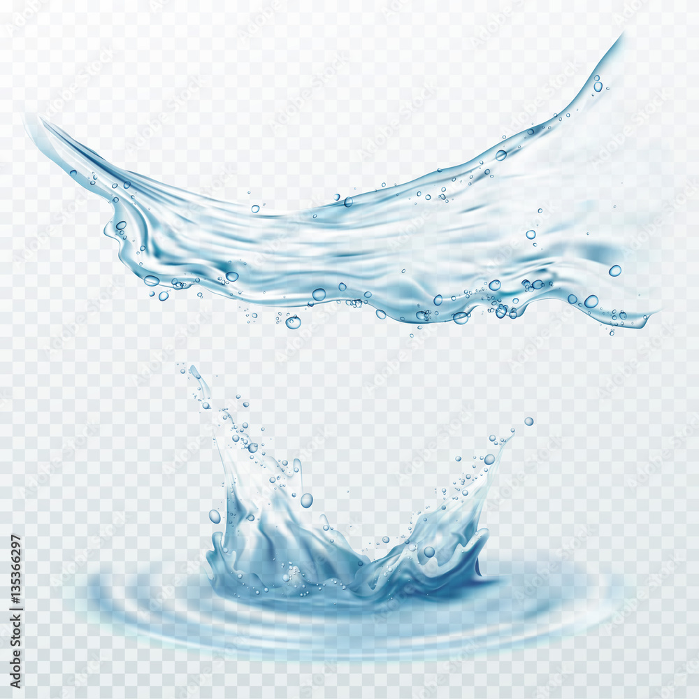 Transparent water splashes, drops isolated on transparent background. Vector illustration EPS10