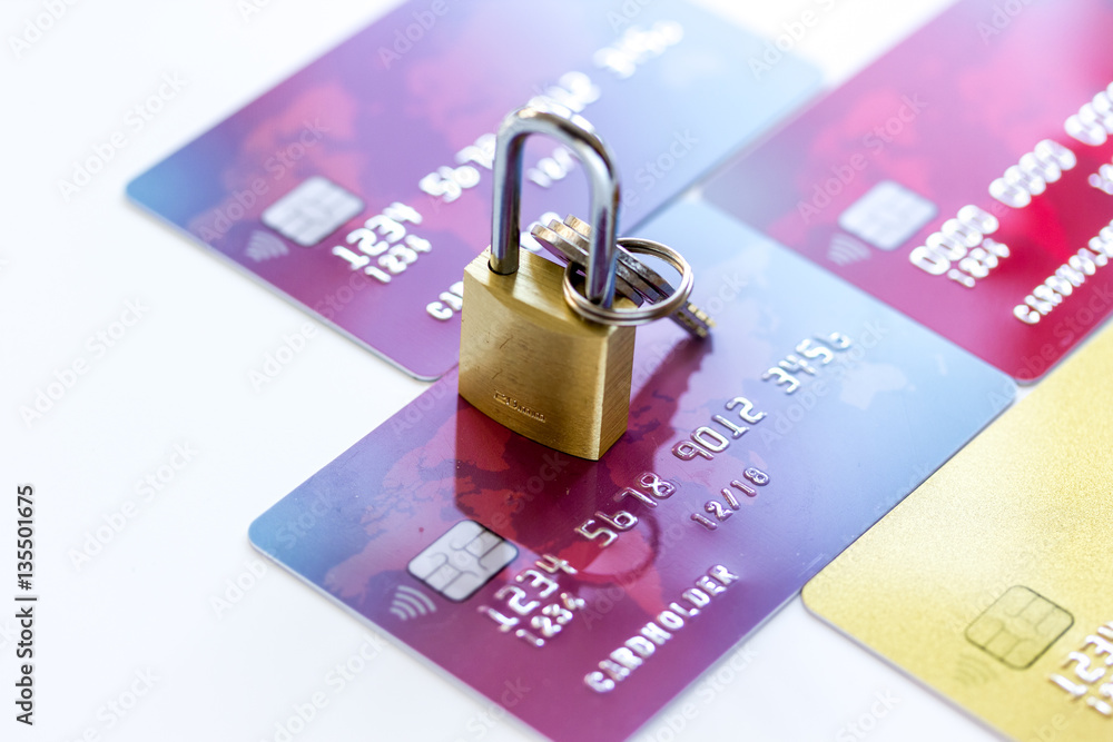 Credit cards with lock close up - online shopping