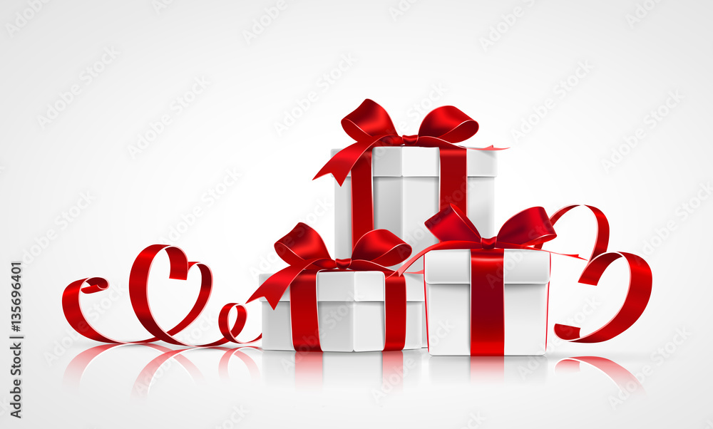 Gifts with red bows and ribbons