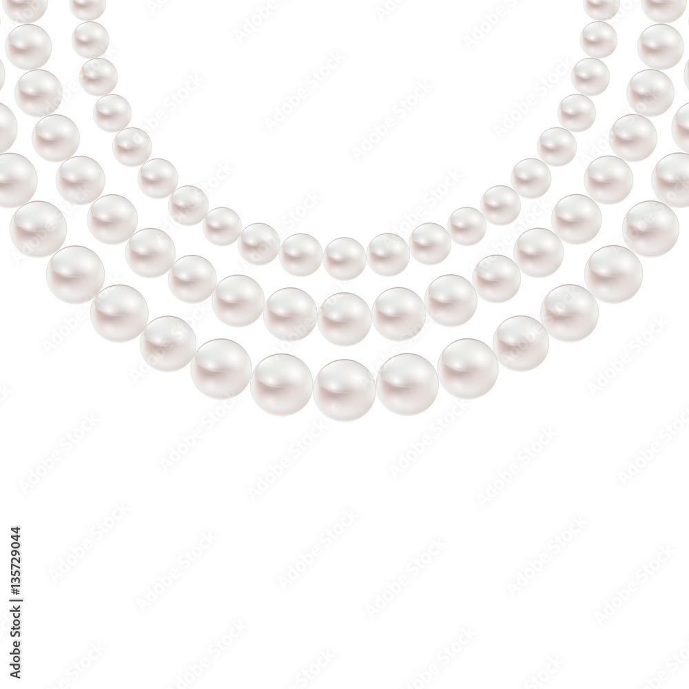 Shiny realistic Pearl necklace isolated on white background, vector design