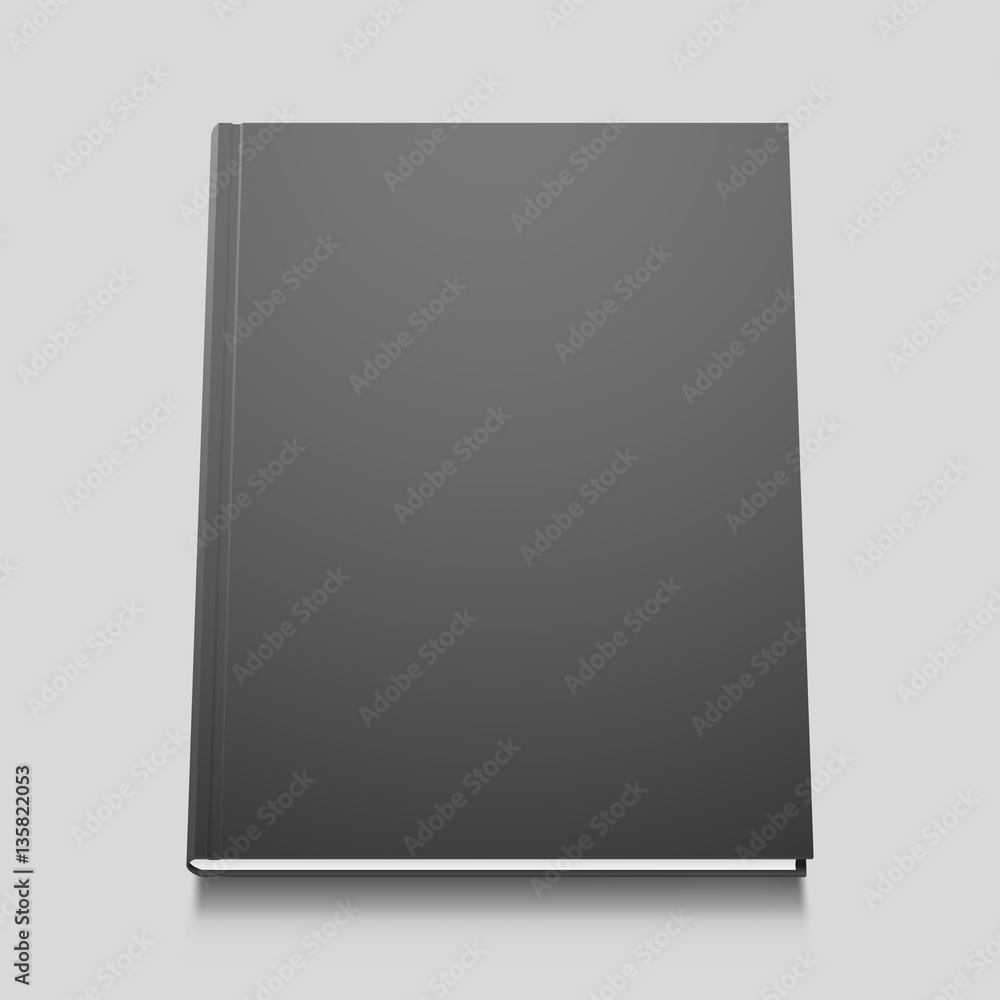 Vector black book template, realistic design, isolated illustration