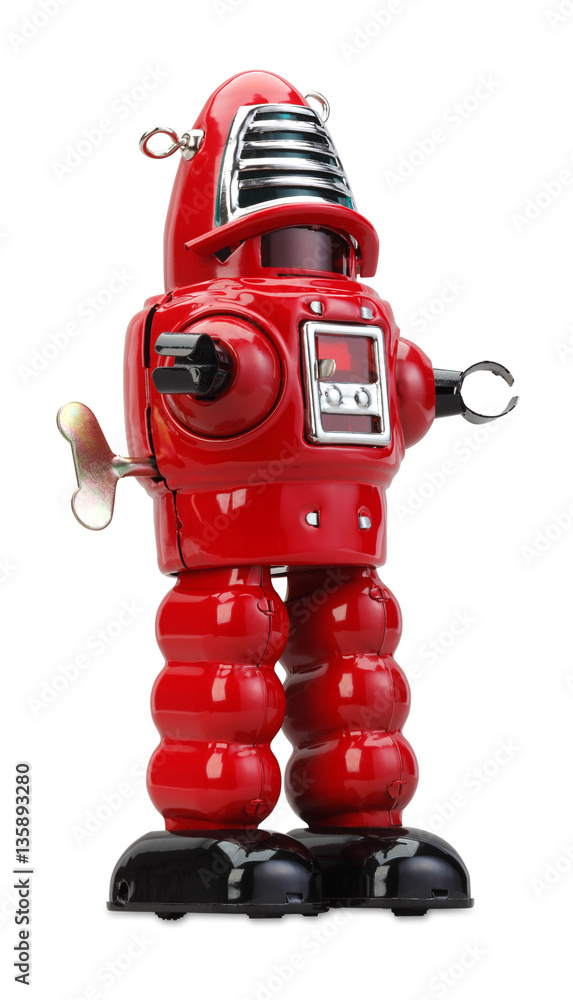 old classic tin robot with clipping path