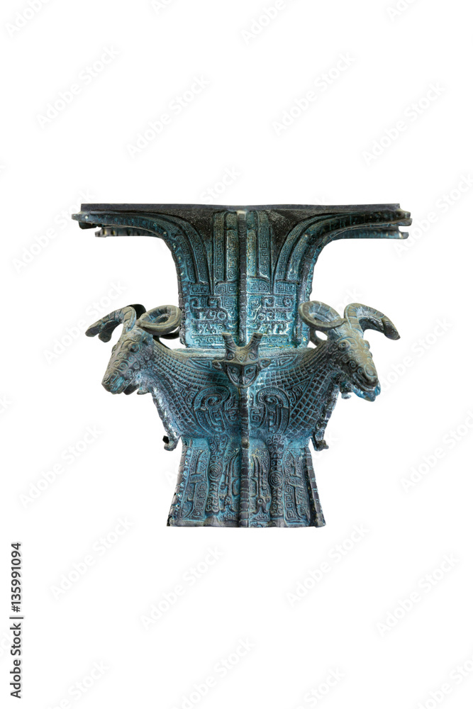 isolated ancient bronze cup on white background