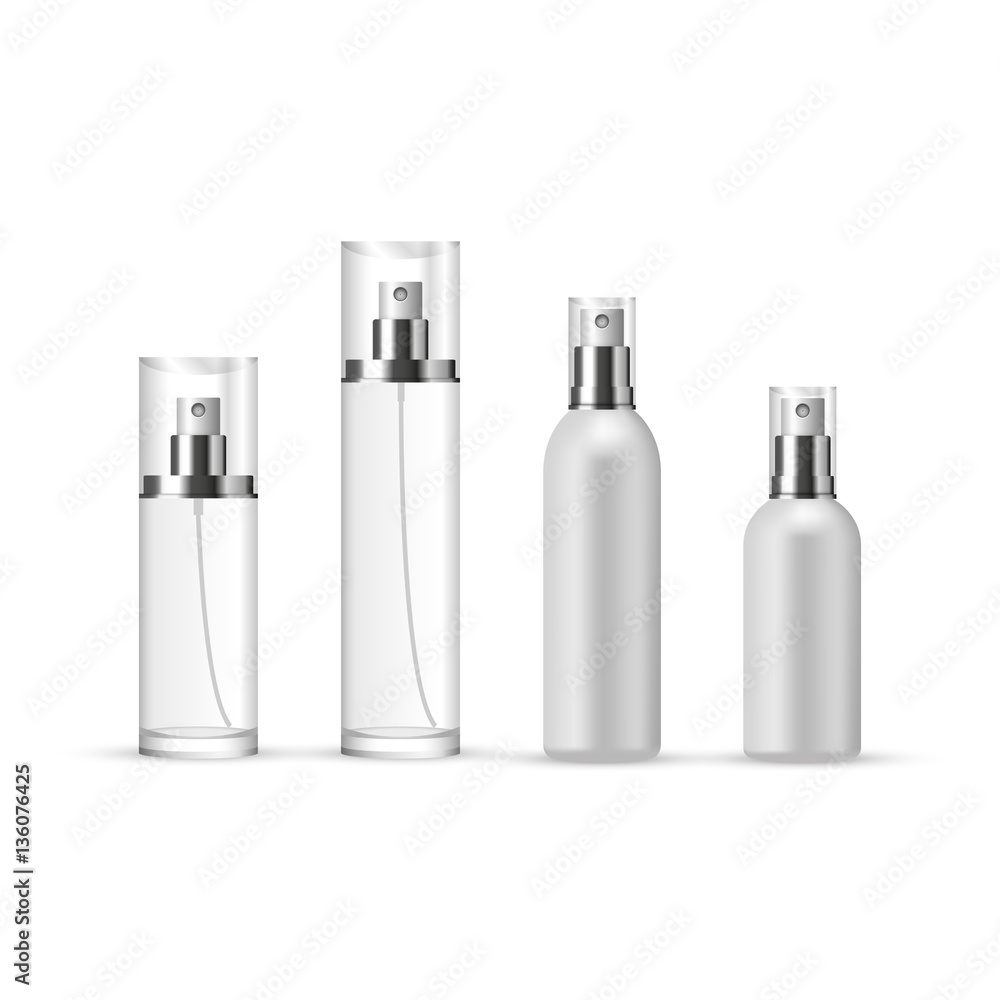 Set of Perfume Spray Bottles in glass and plastic, vector illustration