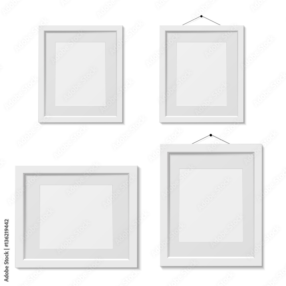 Set of white picture frame template, isolated, vector illustration
