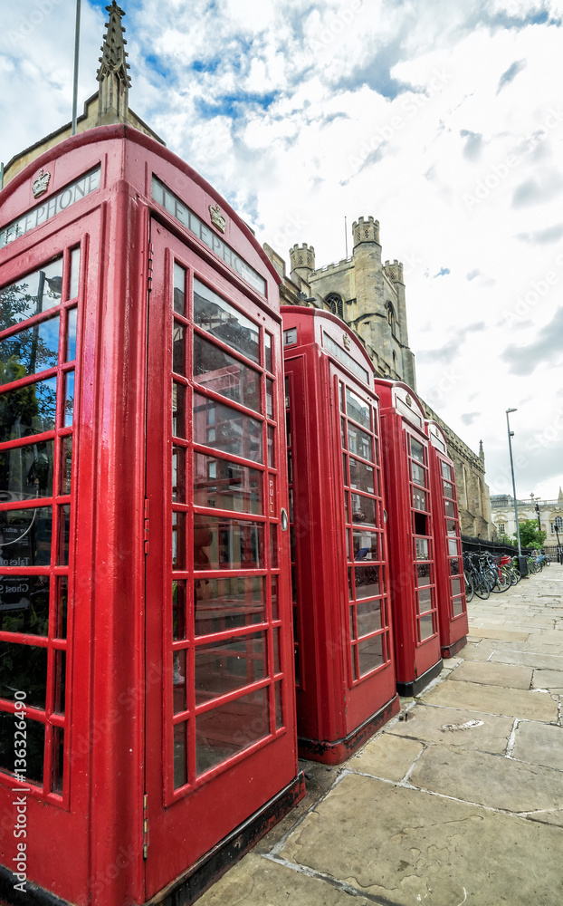 Traditional English phone booths in Cambridge