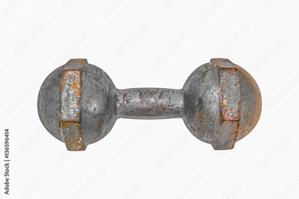 Dumbbell old dirty and rusty isolated white background
