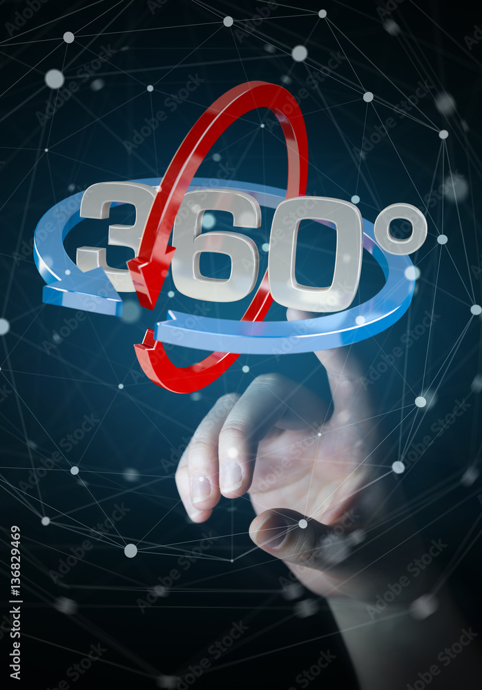 Woman touching 360 degree 3D render icon with her finger