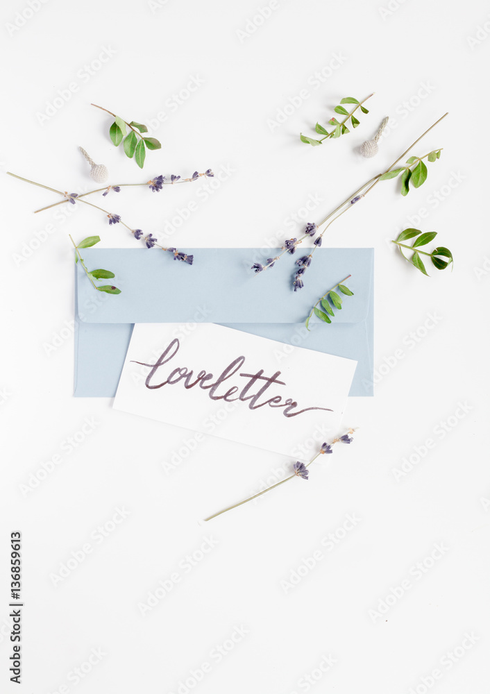calligraphy floral pattern top view love letter