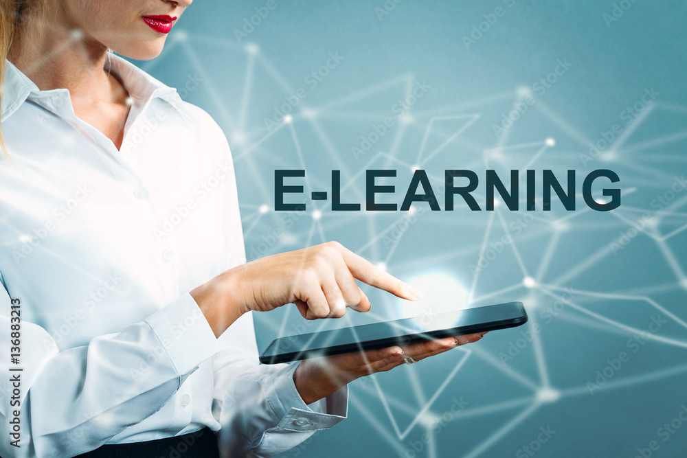 E-Learning text with business woman