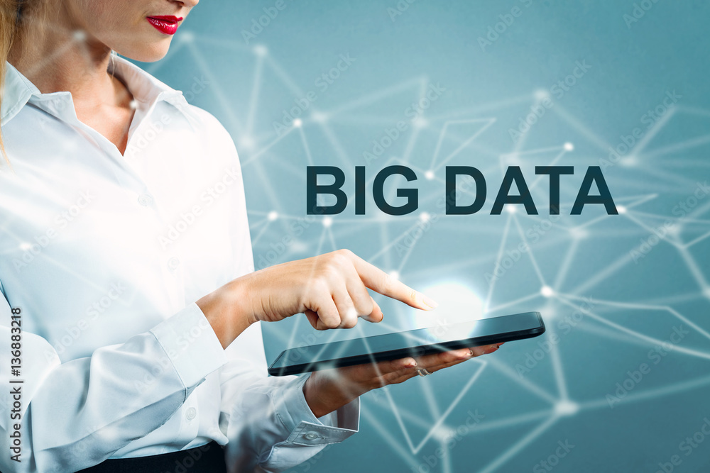 Big Data text with business woman