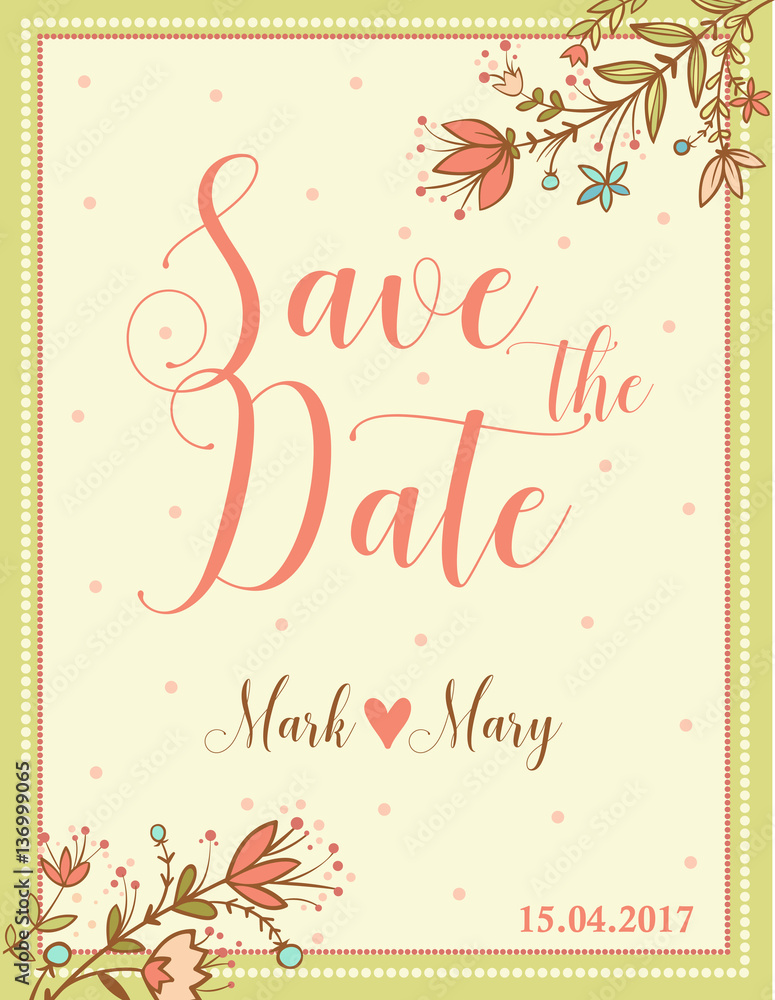 Wedding invitation floral card. Wedding invitational card with floral illustration. Wedding invitati
