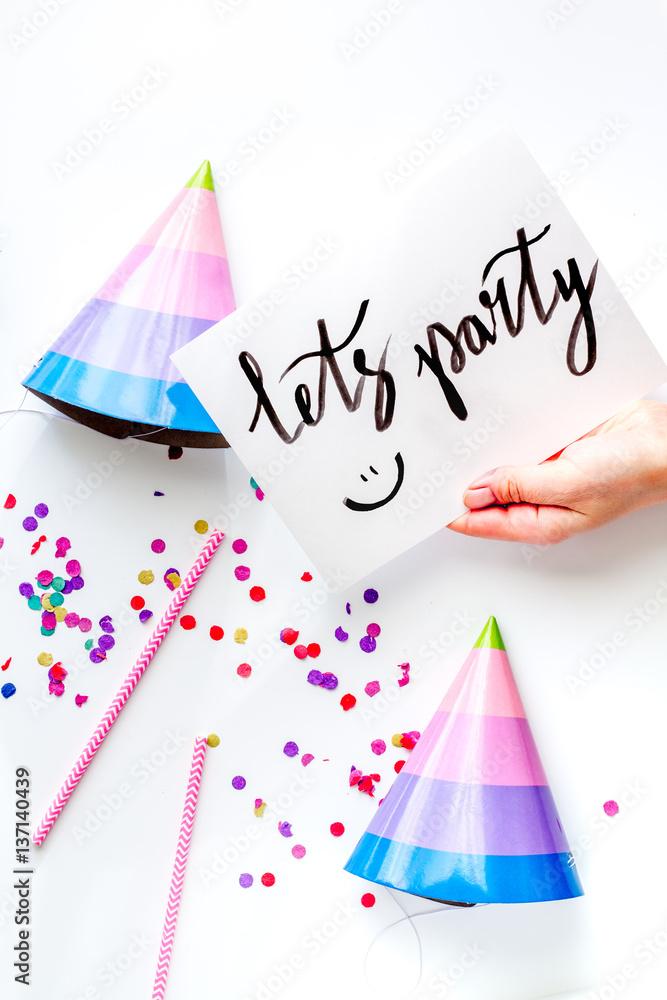 concept birthday party top view on white background mock up
