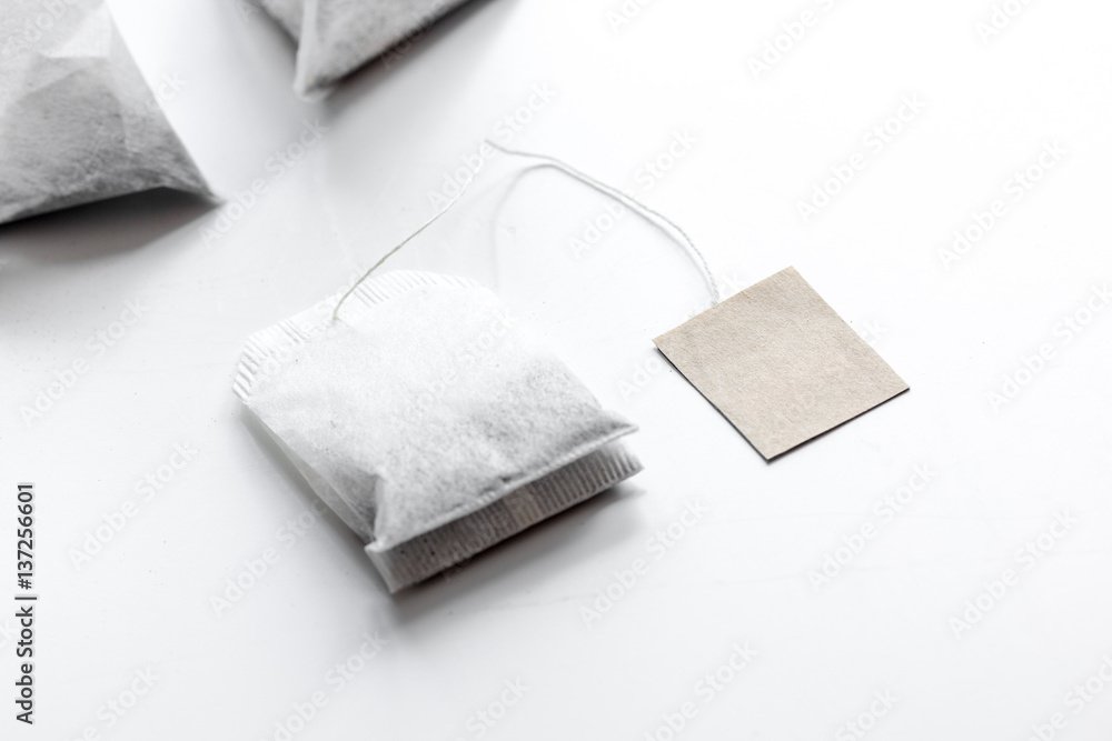 Close up teabag on white background mock-up
