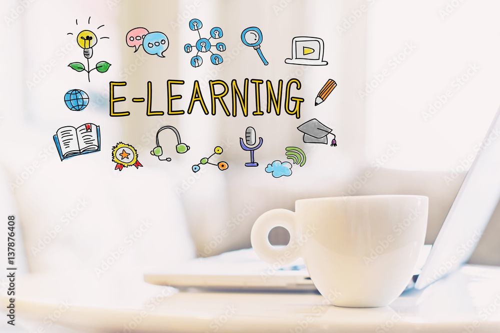 E-Learning concept with a cup of coffee