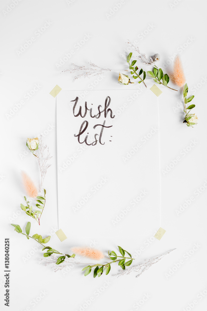 calligraphy floral pattern top view wish list