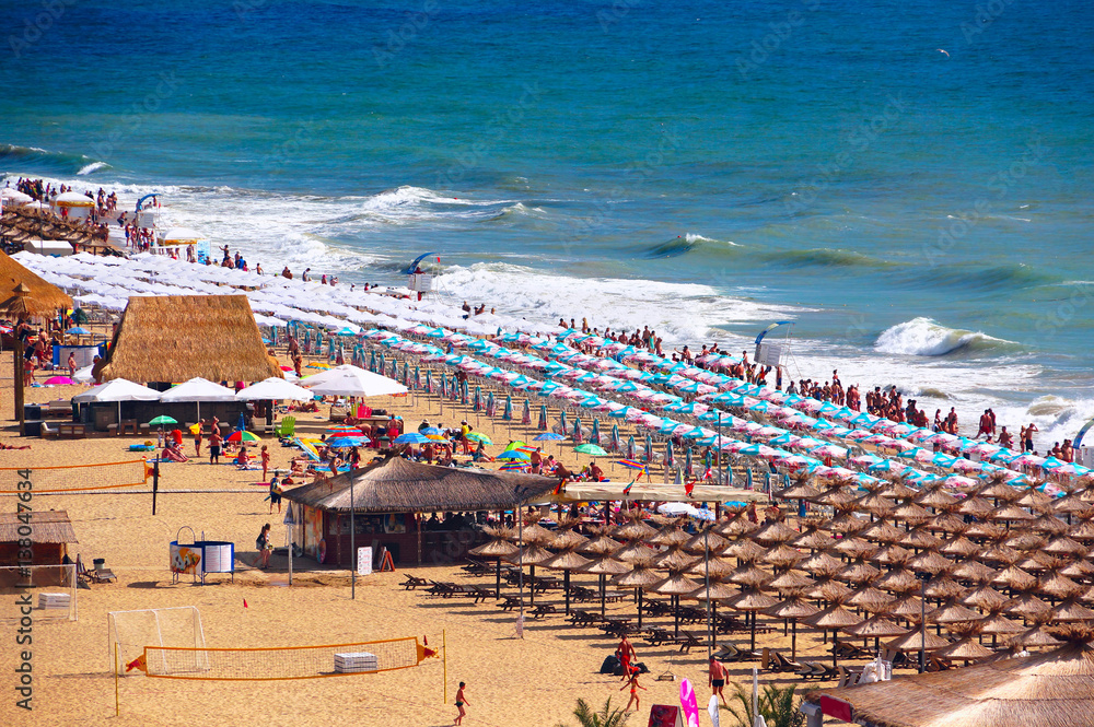 Top view of the beach resort of Golden Sands resort Bulgaria in the summer during the holidays vacat