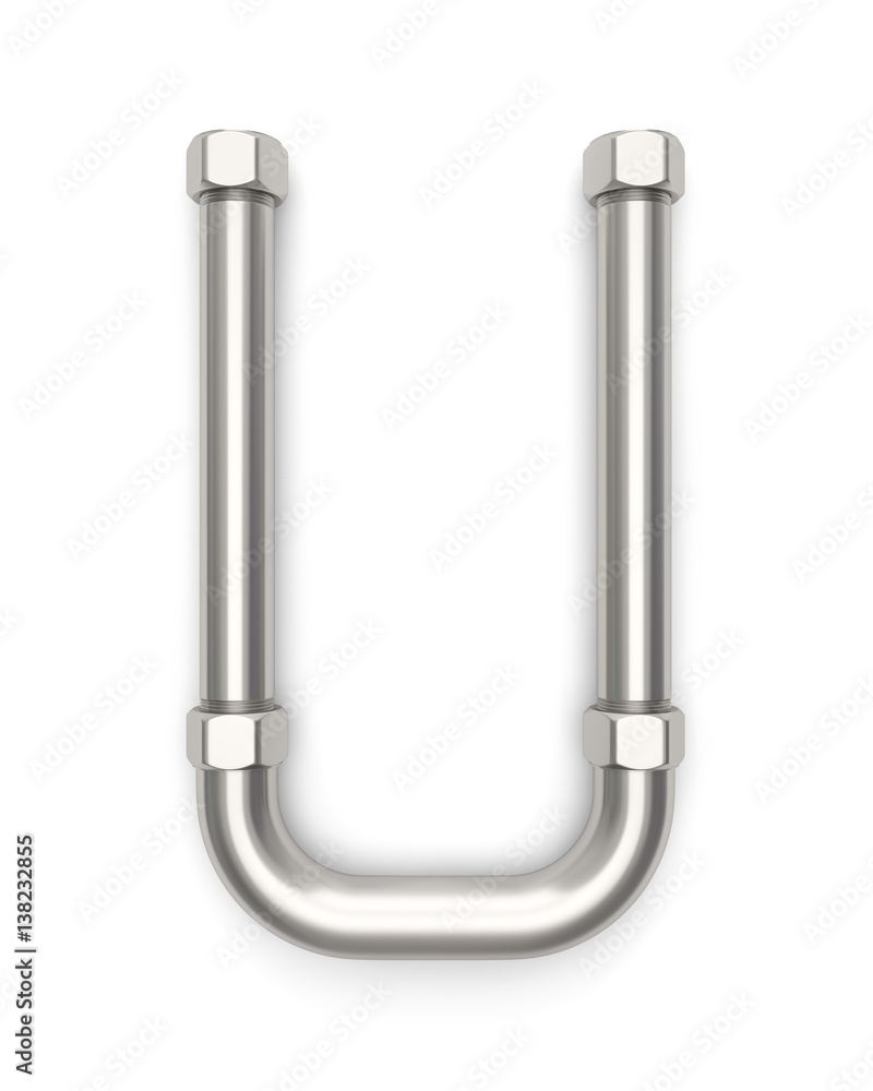  Alphabet made of Metal pipe, letter u. 3D illustration