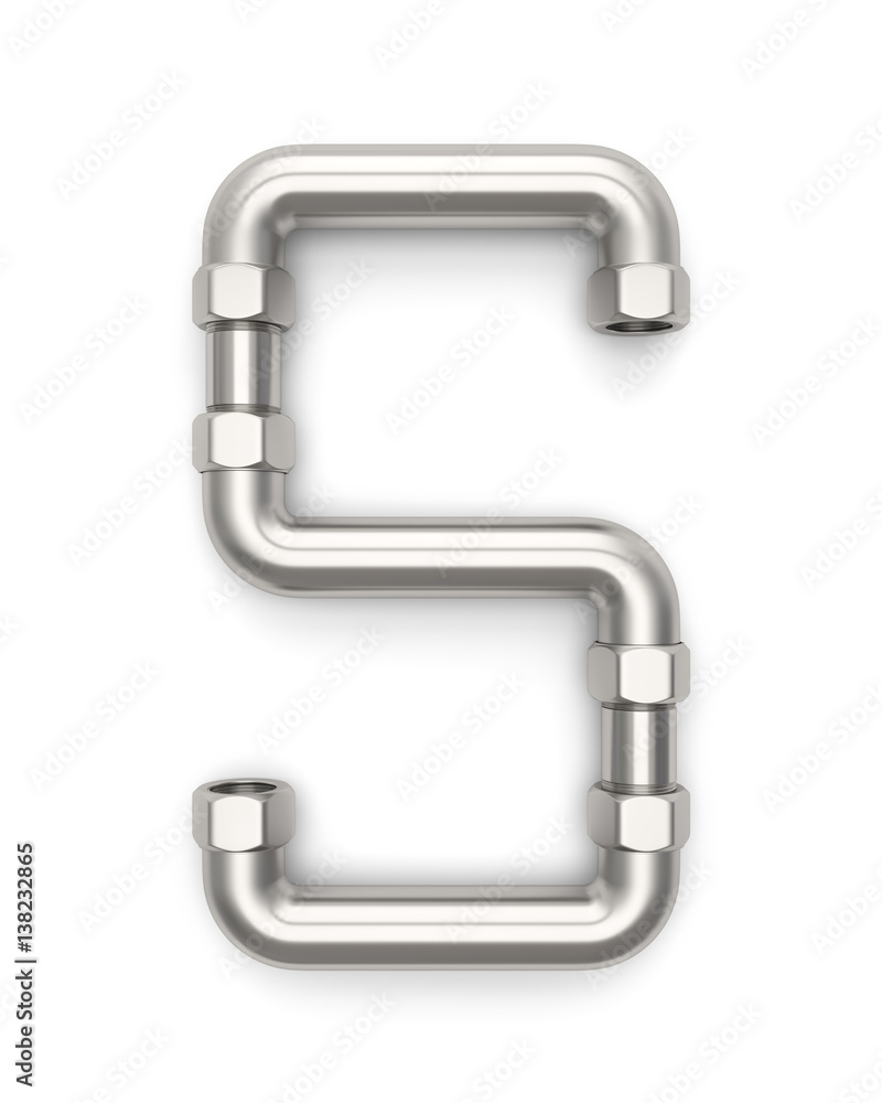  Alphabet made of Metal pipe, letter S. 3D illustration