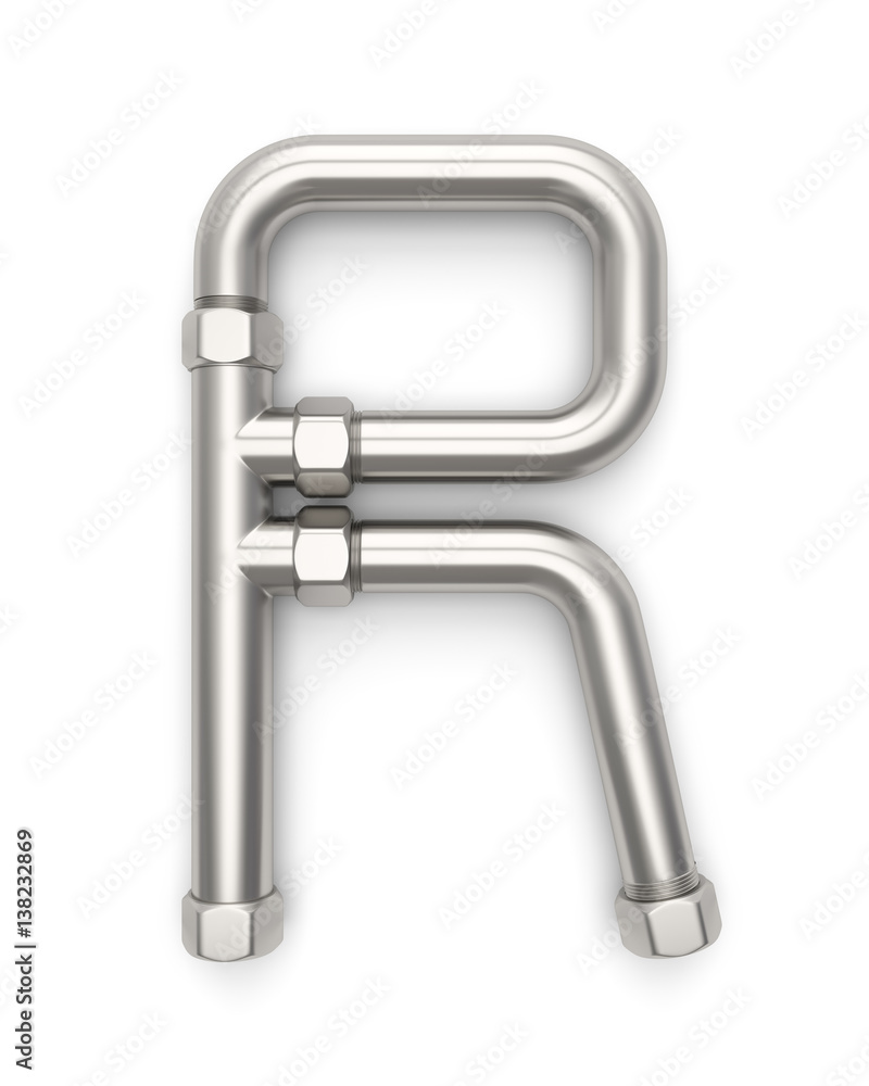  Alphabet made of Metal pipe, letter R. 3D illustration