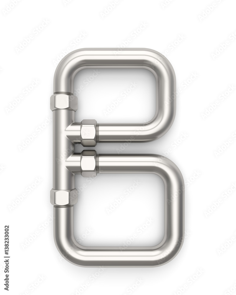 字母表由金属管制成，字母B。3D插图