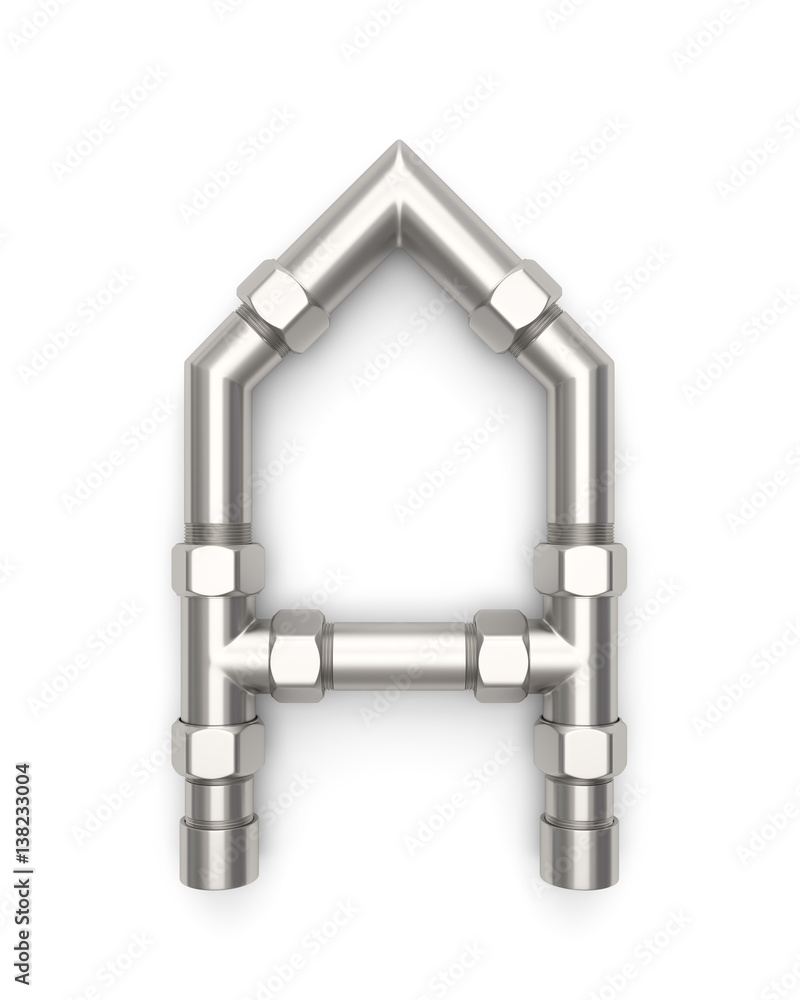  Alphabet made of Metal pipe, letter A. 3D illustration
