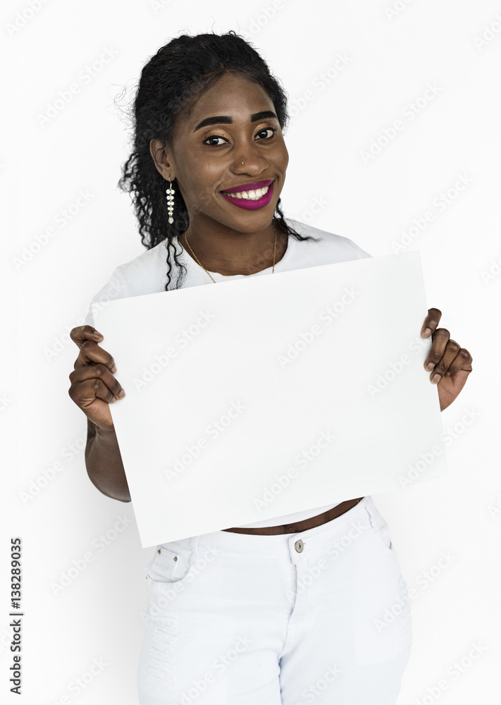 African Descent Woman Holding Placard