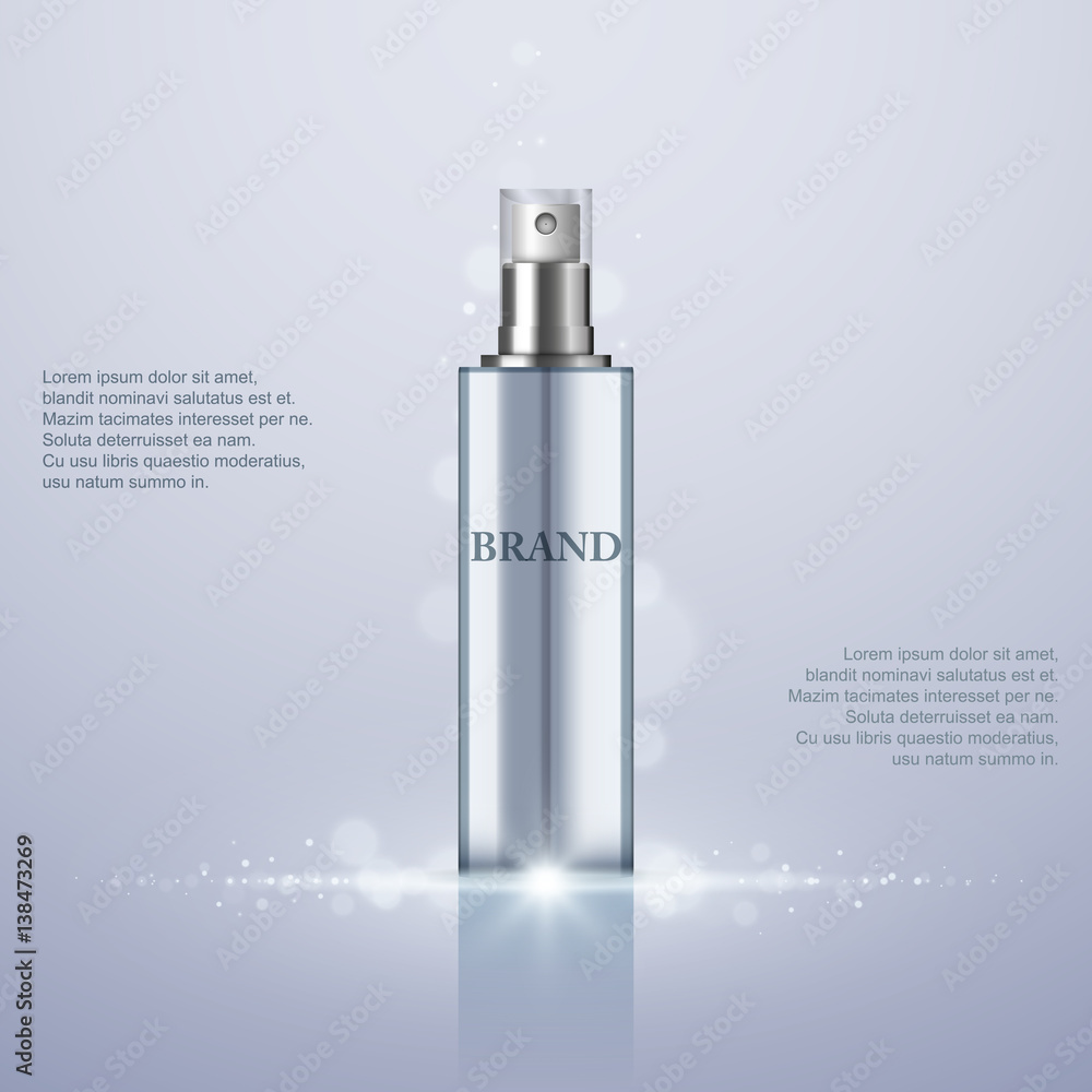 Perfume Spray Bottle on abstract background, vector illustration, cosmetics design