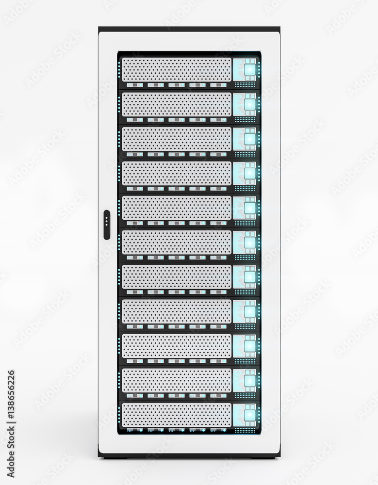White server room data center storage 3D rendering