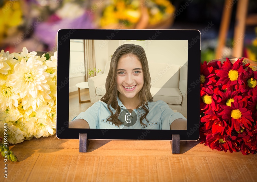 Incoming video call of women on digital tablet
