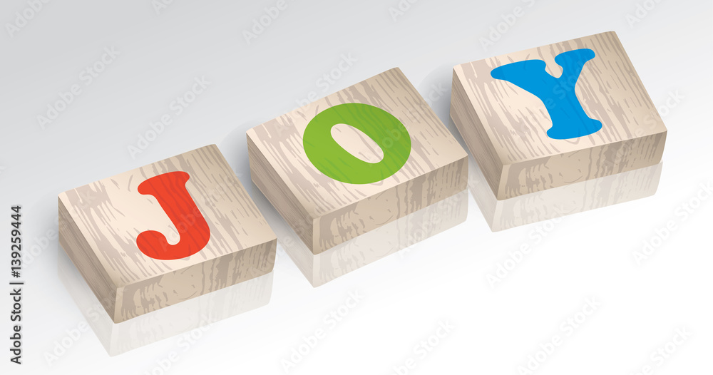 Word JOY composed from colorful alphabet blocks vector illustration