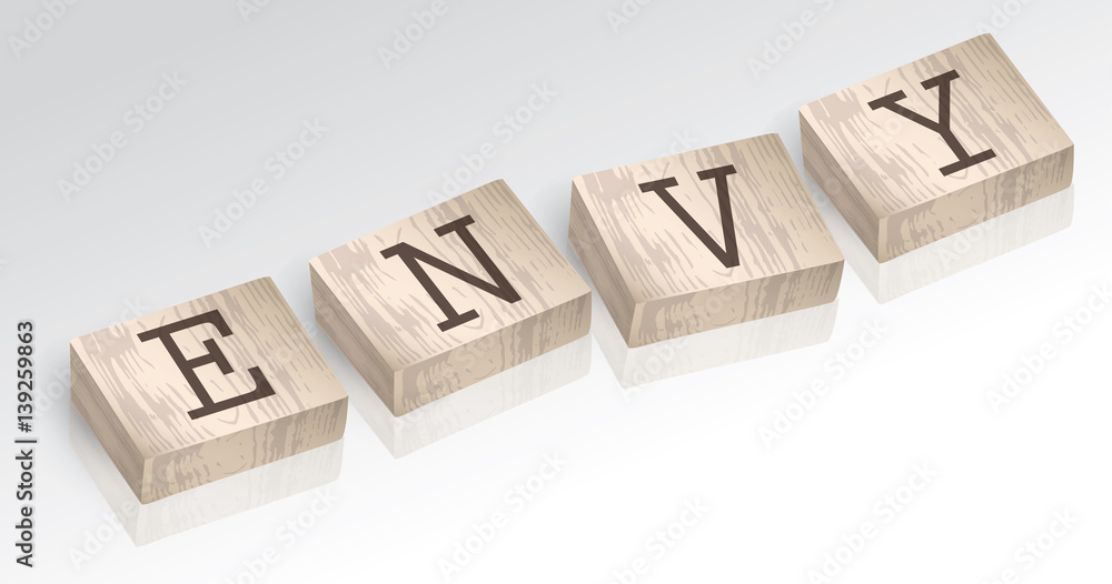 Word ENVY composed from alphabet blocks vector illustration
