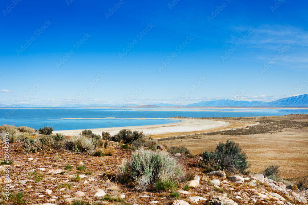 Beautiful Great Salt Lake from Antelope Island