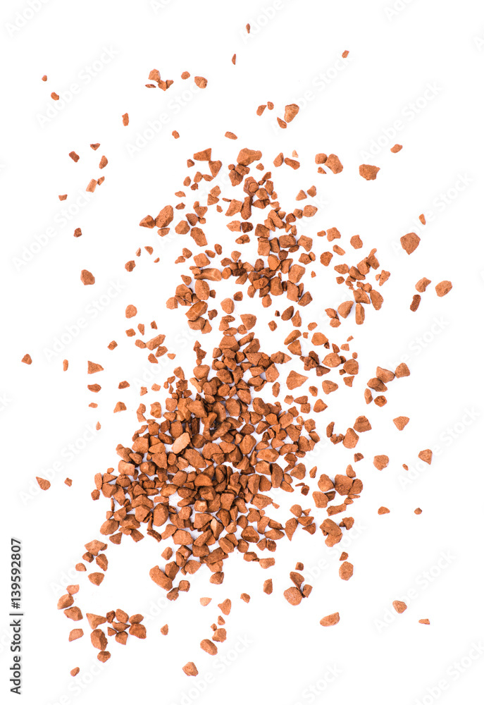 Instant granulated coffee on white background. Top view.