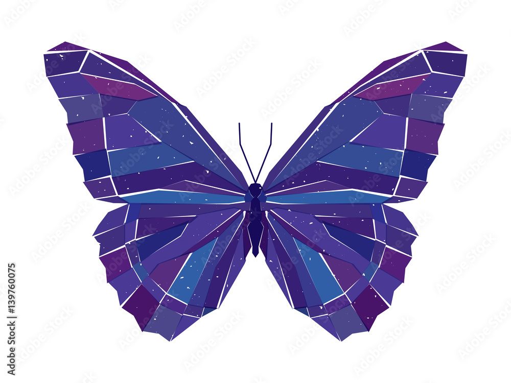 Geometric mosaic blue butterfly. Vector illustration