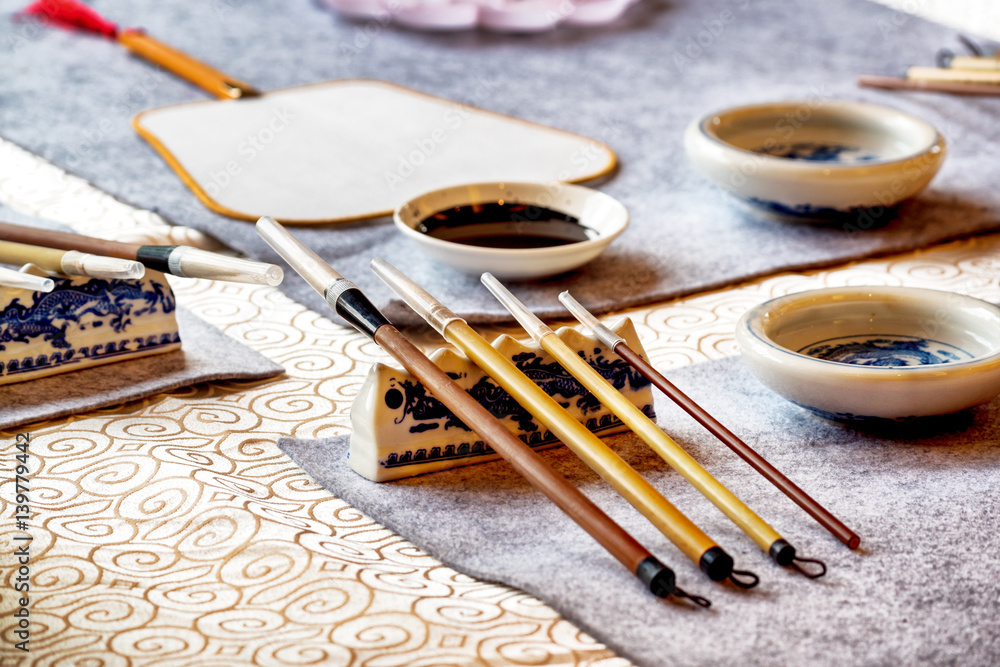 chinese calligraphy tools on table