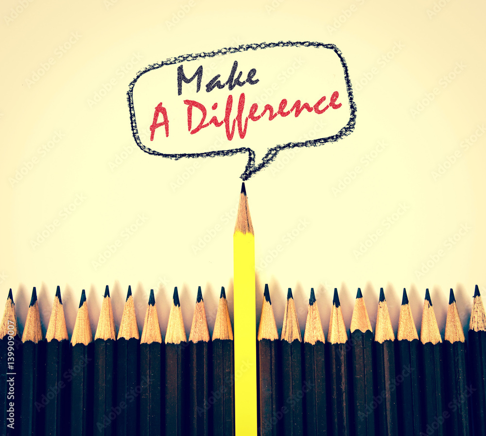 yellow wooden pencil arrange  with make a difference concept