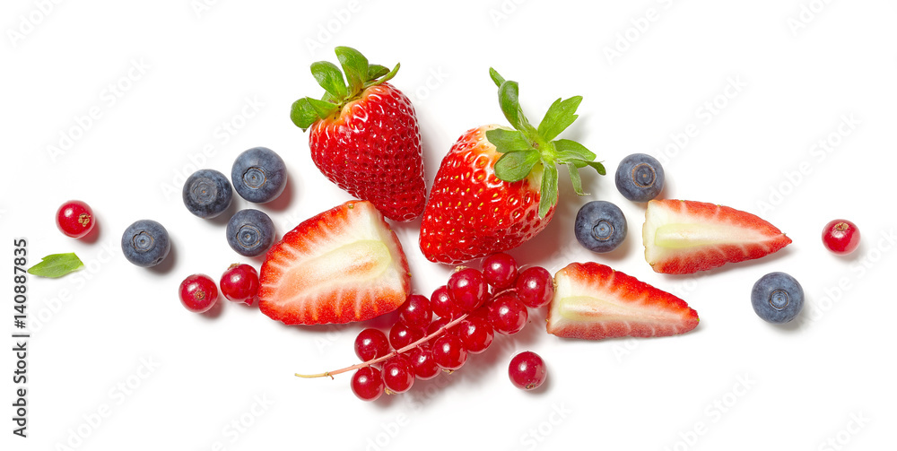 various berries on white background