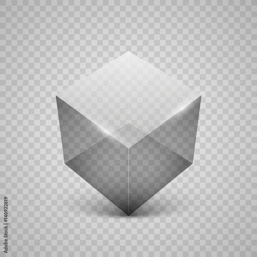 简单背景下的透明玻璃立方体，矢量插图