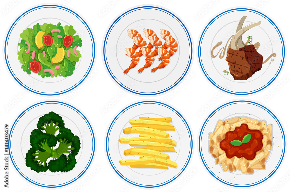 盘子里的不同类型的食物