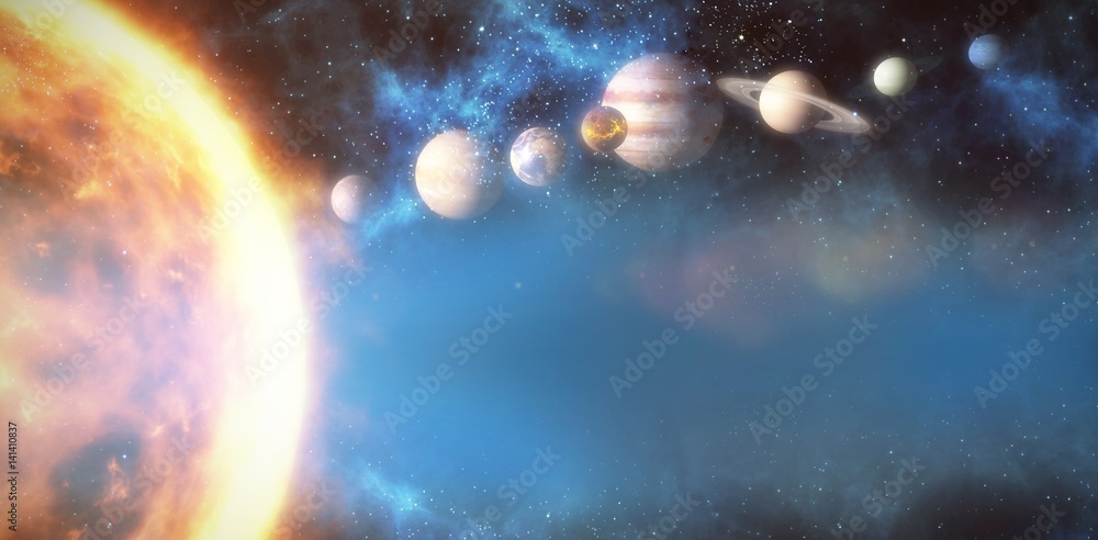 各种行星和太阳的图解图像3d