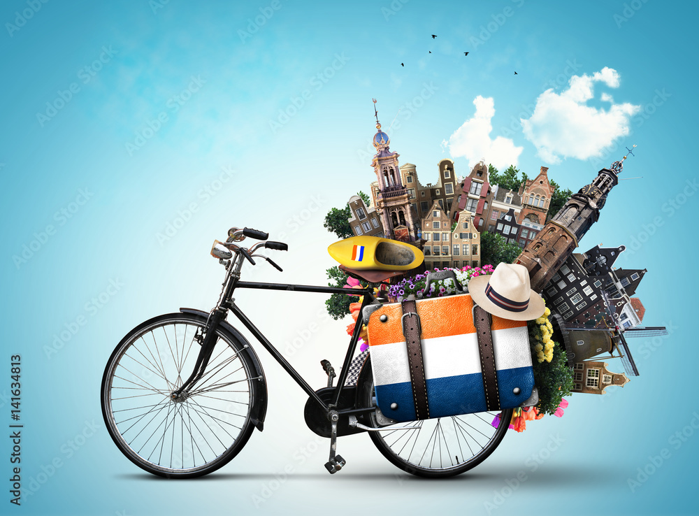 荷兰，一辆有荷兰景点的城市自行车